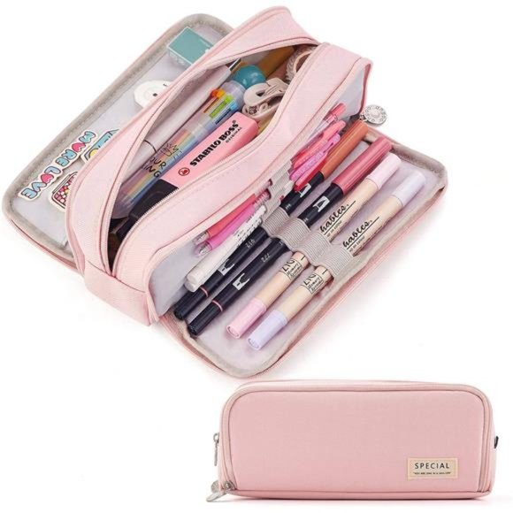 Pink Large Capacity Pencil Case, High Quality for Teen Girl Boy - Picture 1 of 10